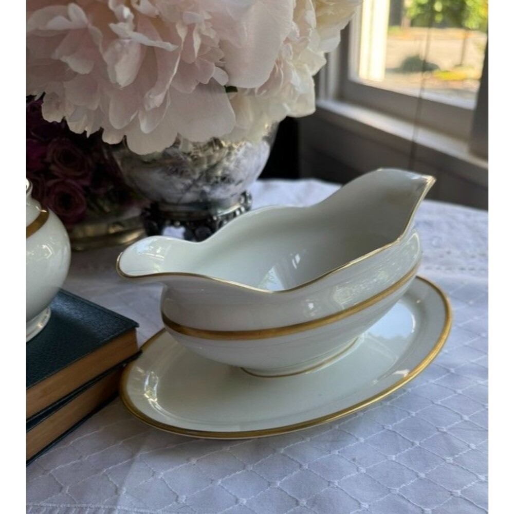 EAMAG Schönwald Bavaria the Empire Porcelain Gravy Boat Underplate Gold Gilt - Picture 2 of 16